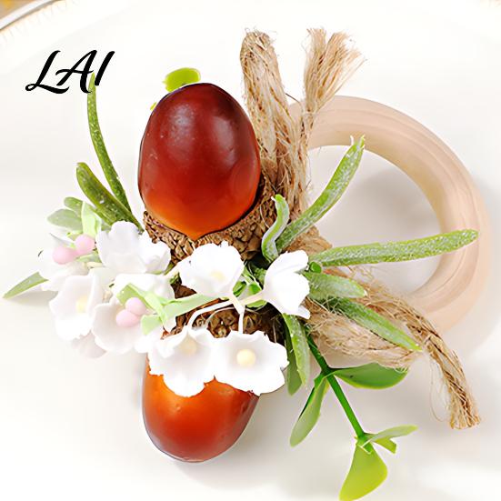 Decorative Napkin Bands Artificial Rosemary Ring Wooden Ring Holder with Faux Acorns Wood And Twine Rings Flowers Autumn Rustic for Farmhouse
