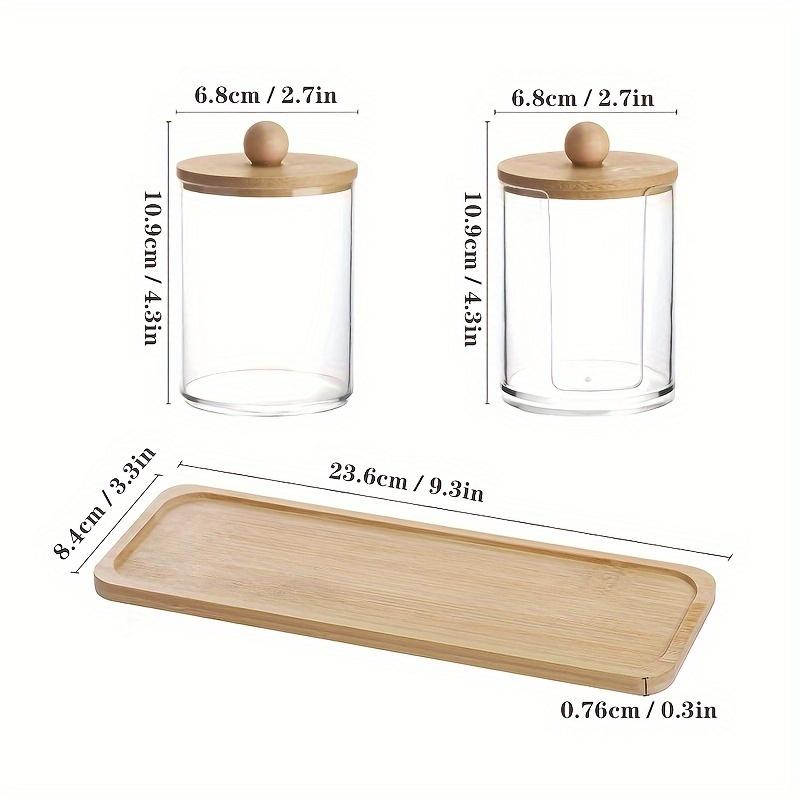 10 Oz Qtip Holder with Vanity Tray, 3 Pack Cotton Swab/Ball/Pad Dispenser Apothecary Jar, Clear Bathroom Containers Dispenser Fo
