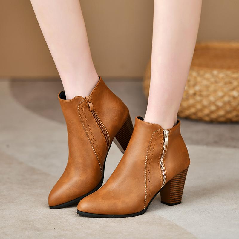 Nuevos Botines de Tobillo de Lujo para Mujer Botas de Cuero Tacones Altos Zapatos de Dama Cremallera Lateral Botines Cortos para Mujer Zapatos Zapatos Mujer