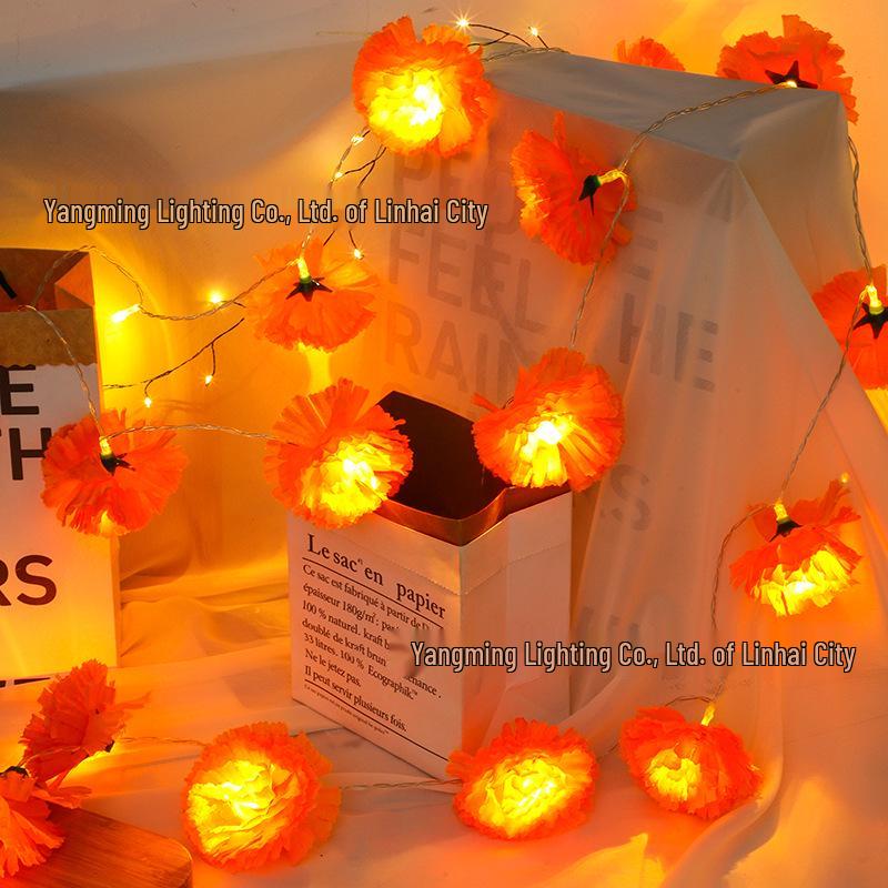 LED Dahlia Colored String Lights - Starry Sky Solar Decorative for Christmas & Halloween 10 Lights, 1.5m Steady Battery