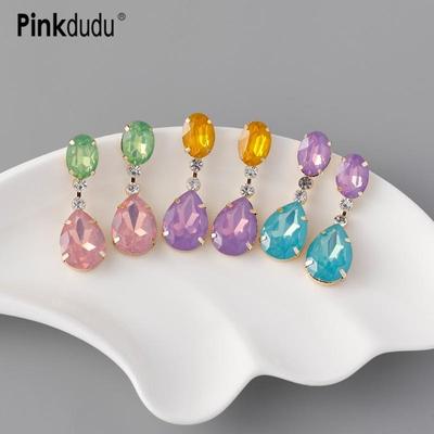 Glass Geometric Block Zircon Earrings Gradual Color Trendy Drop Earrings Women Jewelry PD2358