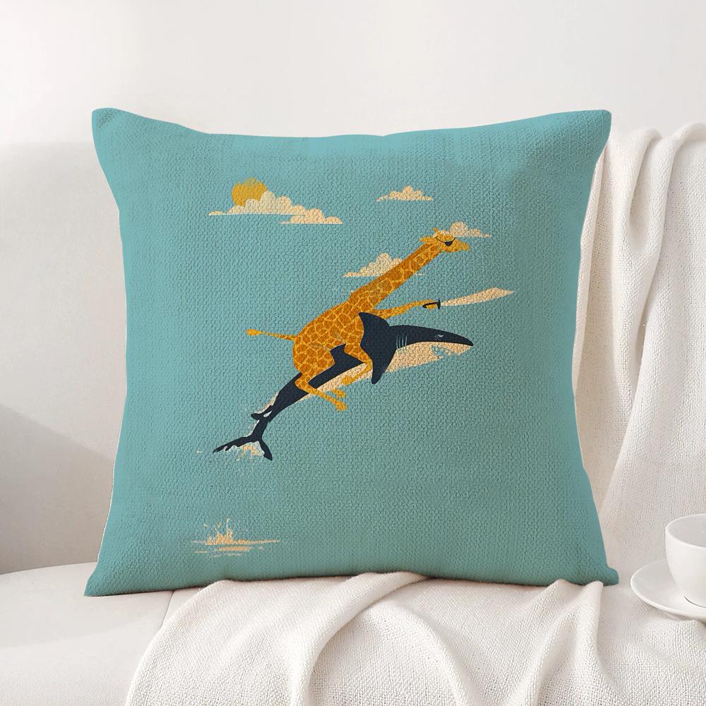 Abstract Animals Cushion Cover Summer Coolness Linen Fabric Double-Sided Printing Pillow Case Sofa Home Decor Gift