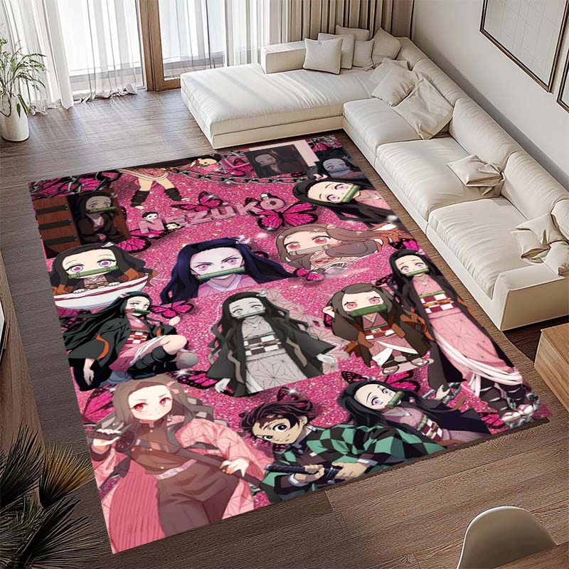 Anime-themed Kamado Nezuko Kimetsu No Yaiba Rug, Suitable for Playrooms, Bedrooms, Living Rooms, Sofas, and Other Home Décor;