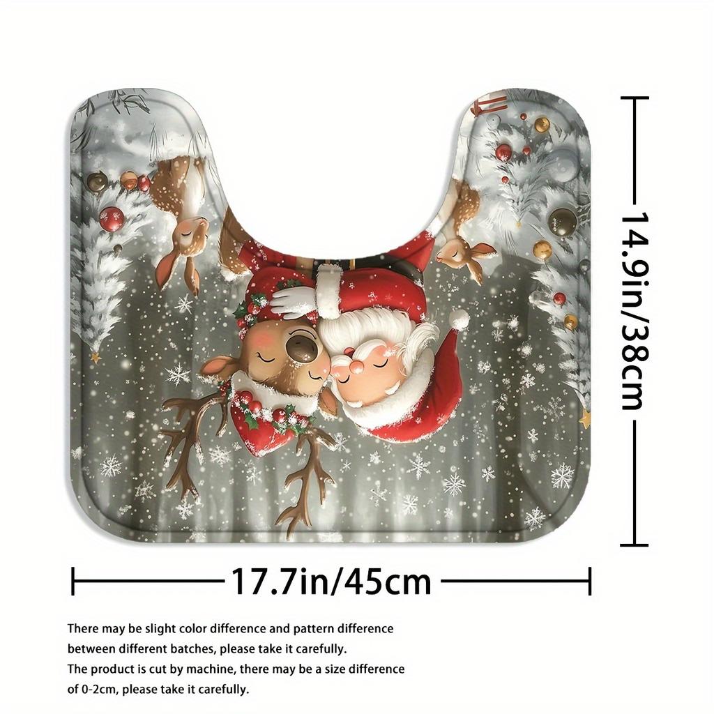 4-teiliges Badezimmer-Duschvorhang-Set Rot Weihnachten Weihnachtsmann Muster Badezimmer-Vorhang mit 12 Haken Rutschfeste Teppiche Toilettendeckelmatte Badezimmer-Trennwand