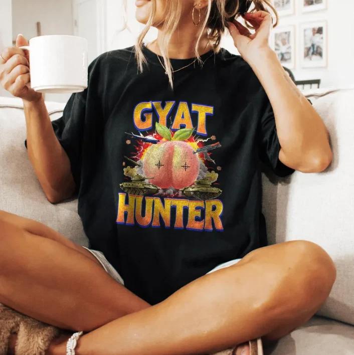 Gyat Hunter Shirt, Funny Gen Z Meme Tee, Y2K Aesthetic Bootleg Top 3XL