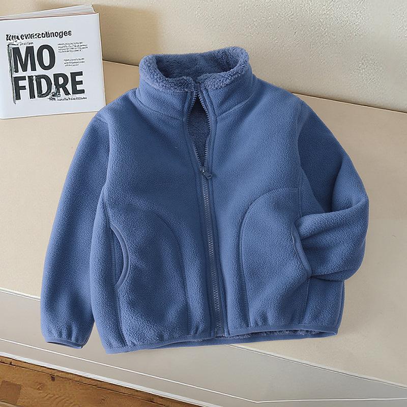 

Новая осенне-зимняя розовая флисовая ветрозащитная куртка для мальчиков и девочек со стойкой, теплая и удобная верхняя одежда 90 синий