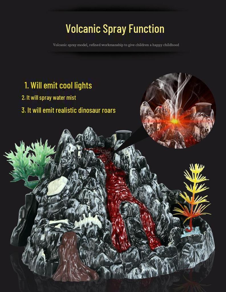 Volcano Eruption Simulation Toy with Sound, Light, and Dinosaur Ornaments - Cognitive Gift for Boys
