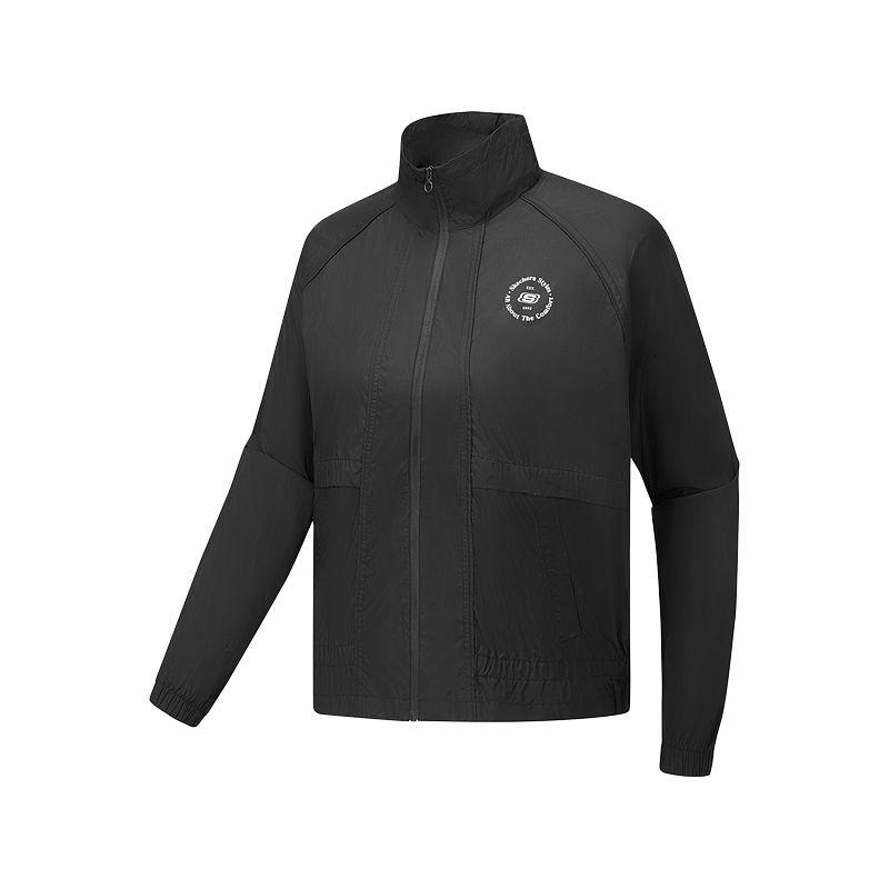 Skechers Fashion Sports Series Stylish Series Comfortable Soft Stand Collar Loose Jacket Women Jacket Carbon-Black L225W001-0018 S
