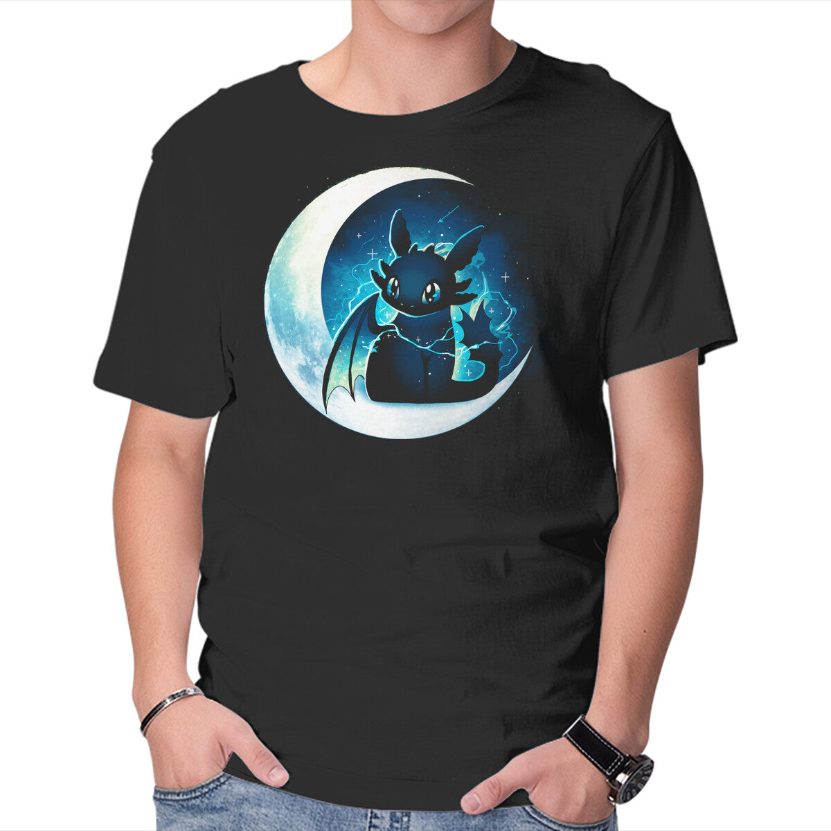 Unisex Crew Neck T-Shirt Dragon Moon Star Graphic Short Sleeve Casual Tee S