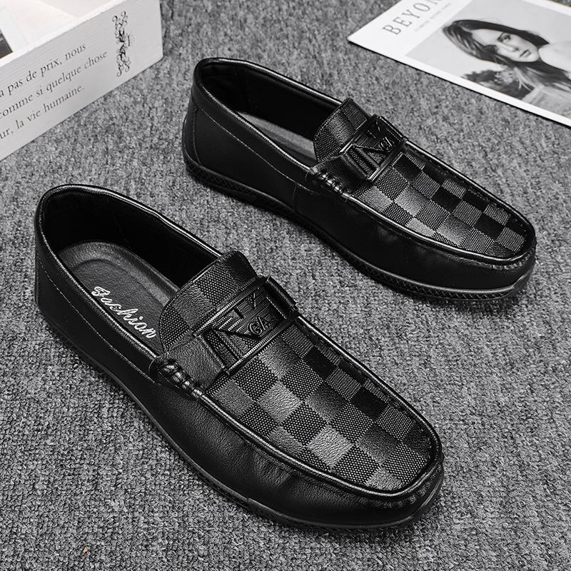 

Doudou Shoes Men s Spring and Summer 2025 New British Style Premium Casual Soft Leather Business Leather Shoes Lightweight Soft Sole One Pedal 44 сірий колір