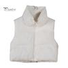 Thick Padded Waistcoat Winter Women Vest Coat Stand Collar Neck Protection Thickened Zipper Closure Jacket Cardigan Sleeveless Solid Color Drawstring