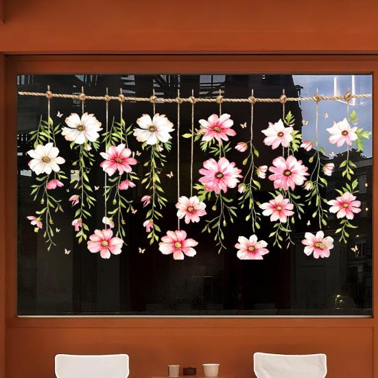 Aquarell-Blumen-Fensteraufkleber, Ohne Kleber Wiederverwendbar Halbtransparent Sichtschutzfolie, Wasserdicht Schmutzabweisend Dekoratives Abziehbild für Küche Badezimmer Schlafzimmer