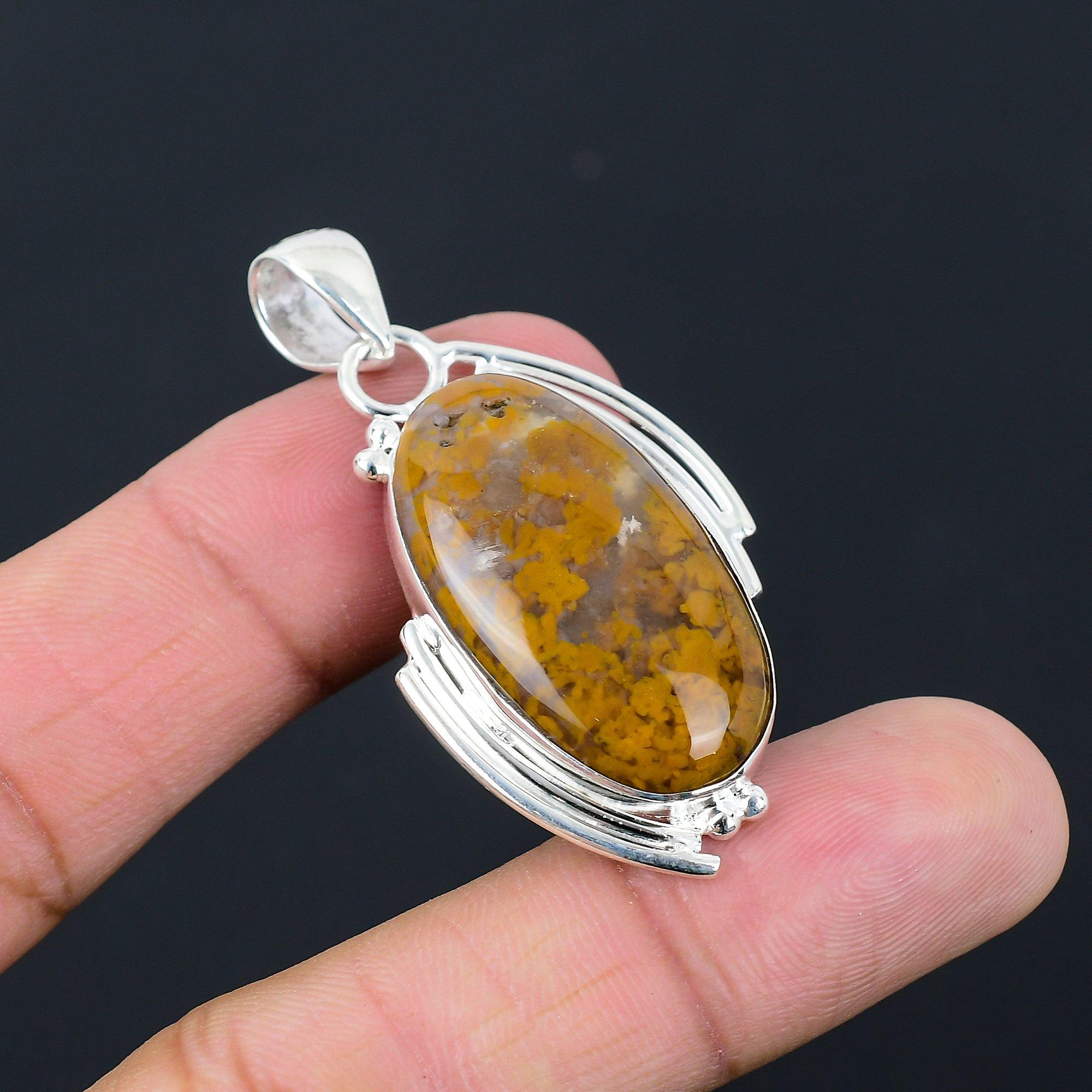 Womens day Deal Oval Natural Plume Agate Sterling Silver Mother Pendant Jewelry