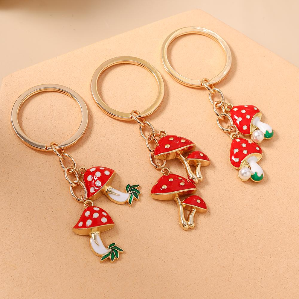 Cute Enamel Mushroom Keychain Women Girls Key Ring Pendants for Handbag Decor DIY Key Holder Jewelry Gifts