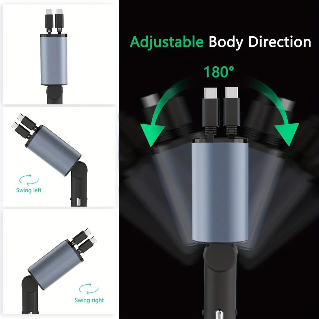 4 In 1 Car Charger 120W Super Fast Charging PD 3.0 with LED Display Cable  Power Adapter for IPhone 16 15 14 13 Pro Xiaomi Samsung