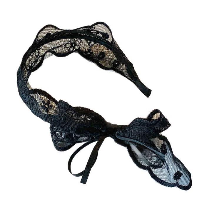 Women's Summer Pastoral Lace Bow Headband with Wide Mesh Edge and Flowing Ribbon