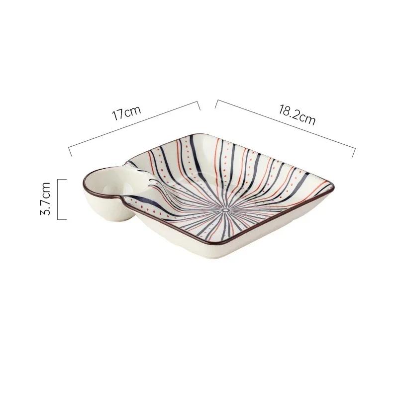 Bohemian Ceramic Dumpling Plate Household Underglaze Color Snack Dish with Saucer Fruit Dessert Platter French Fries Tray