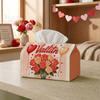 1pc Romantic Roses & Balloons Valentine's Day Tissue Box - Valentine Red & Golden - Holiday Parties & Home Decor, 17.02x25.91 Cm, Valentine Decoration