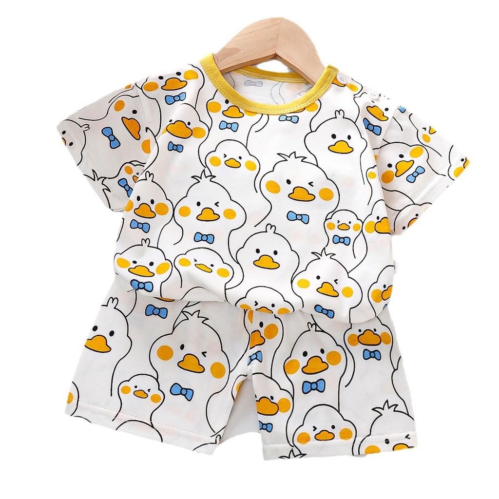 Cartoon Dinosaur Kids Summer Short Sleeve Set With Breathable Cotton For Toddler Boys And Girls