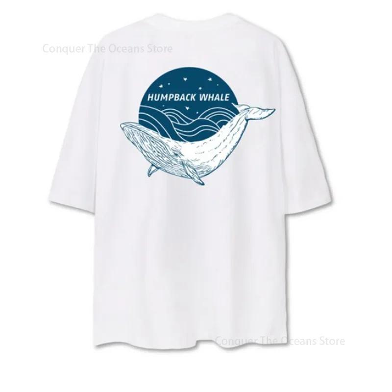 Anime Humpback Whale Printed Men's T-Shirt Cotton Casual O-Neck Short Sleeve Women‘s Streetwear Tee Oversize High Quality Tops