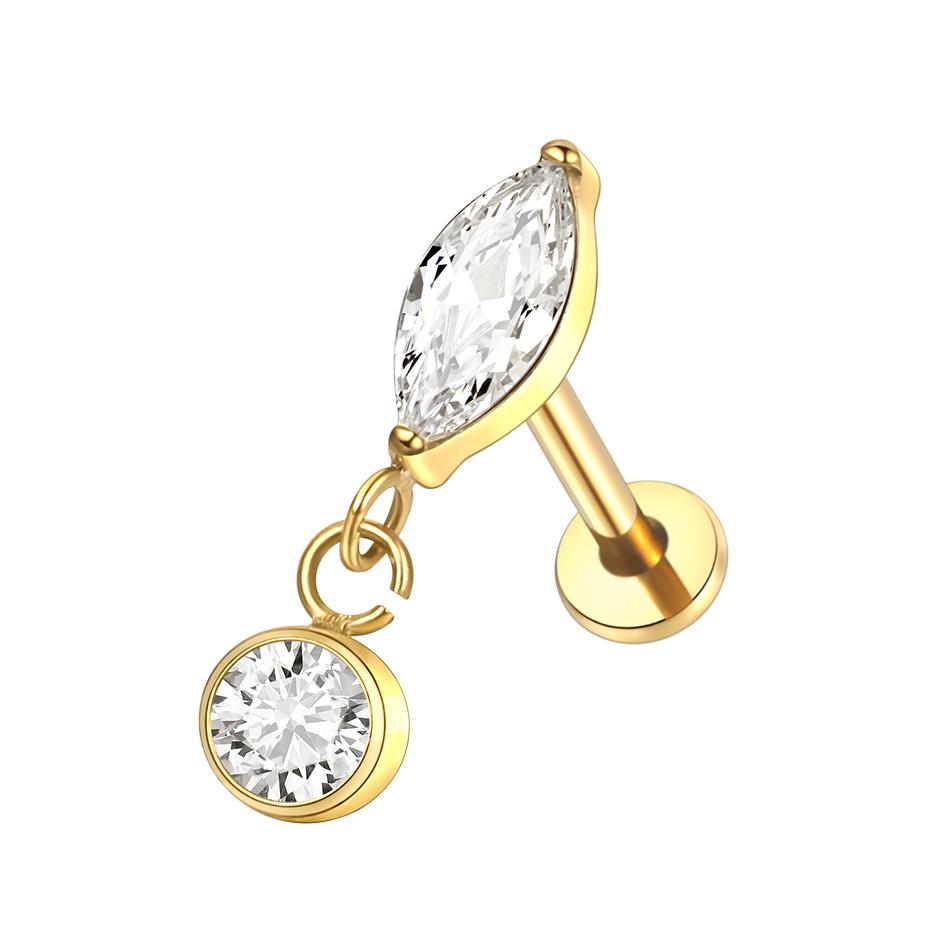 1PC Titanium Gold Color CZ Tragus Piercing Internally Threaded Ear Cartilage Flat Back Earrings Hidden Helix Stud Jewelry 16G