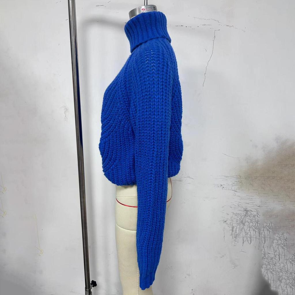 Autumn Winter Vintage Loose Long Sleeve Top Solid Color Pullover Knitwear Stand Collar Sweater