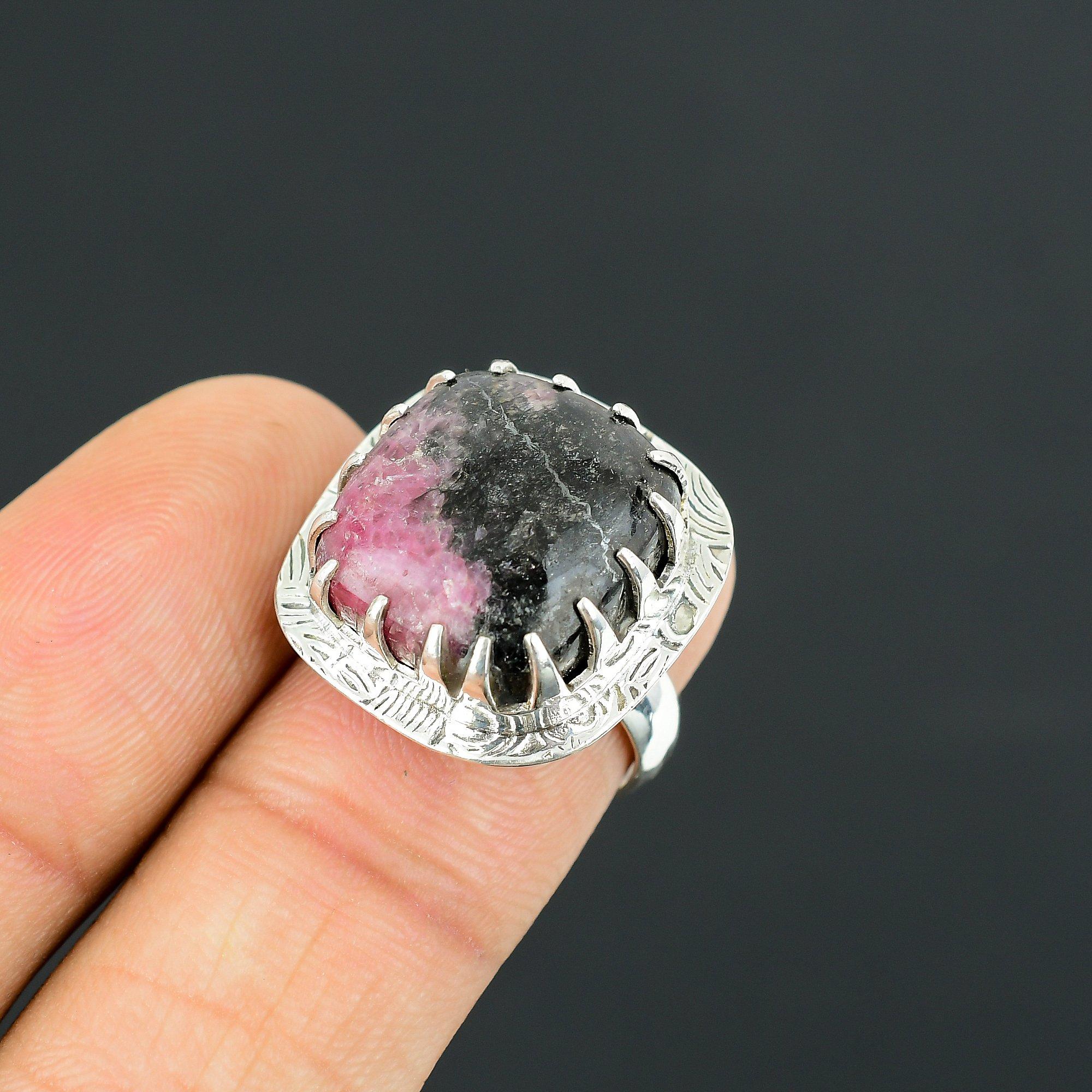 Womens day Sale 925 Sterling Silver Rhodonite Gemstone Wedding Ring Jewelry US 7 7
