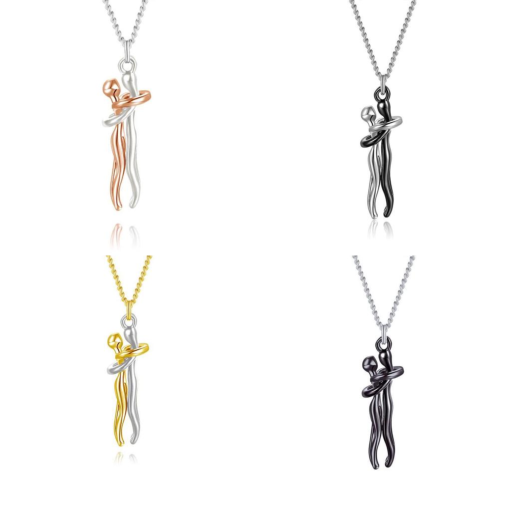 Romantic Couple Embrace Necklace Geometric Design 925 Silver Pendant Necklace