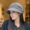 Autumn and winter gray woolen cap women's pleated stacked versatile newsboy hat spot
