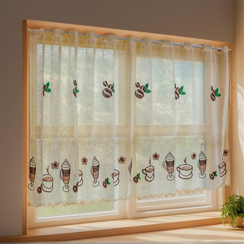 Short Curtain Polyester Cafe Curtain Window Covering Privacy Sun Protection For Kitchen Coffee Shop Easy Installation