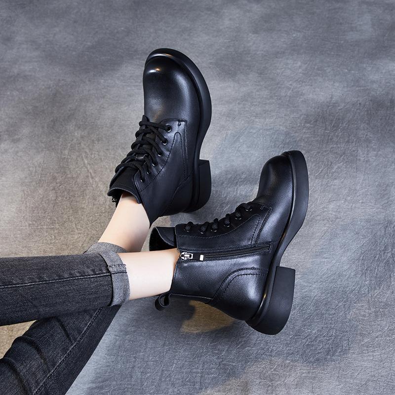 Leather short boots women's platform Martin boots autumn and winter thick heel women's boots leather shoes spring and autumn versatile single boots