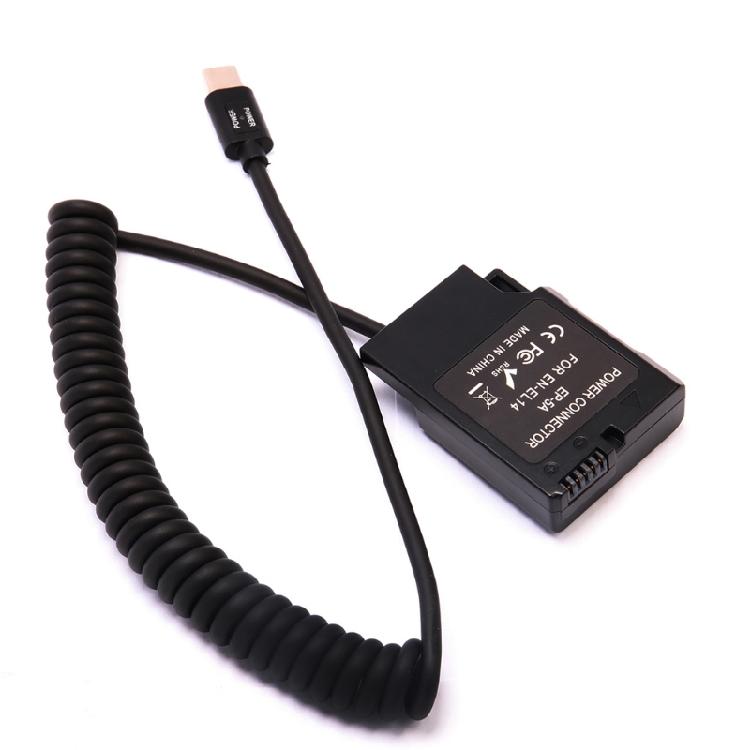 EN-EL14 Dummy Battery USB-C Coupler Adapter for W/ USB C-type Spring Power Cable