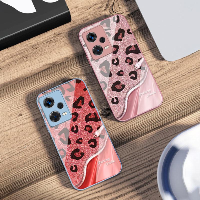 Leopard Sequin Snake For Xiaomi 14 Ultra 13 Lite Redmi Note 13 11 Pro 12 Plus Poco X6 3 Pro F4 6 GT Tempered Phone Case