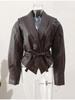 2026 Autumn Retro Faux Leather Jacket with Tie Lapel