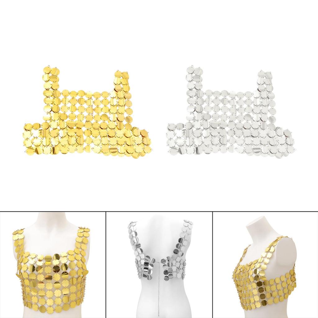 Fashion Sequin Tops Body Jewelry Sparkly Rave Outfit Costume Accessories Hollow Out Backless Girls