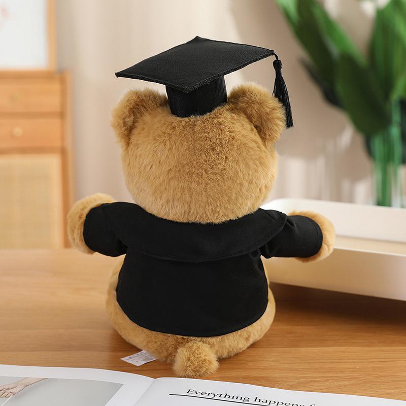 Graduation Doctor Bear Plush Toy with Hat & Red Bow Tie - Customizable Logo Option