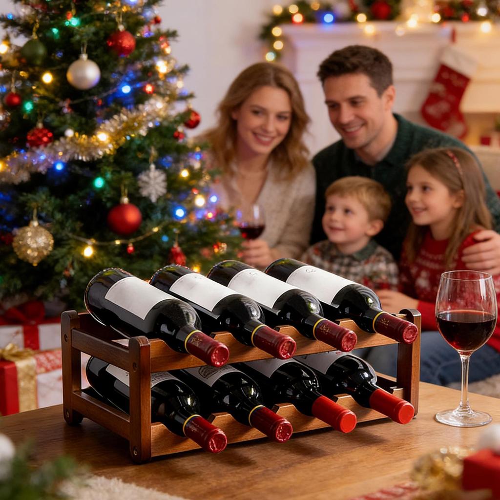 2 Tiers 8-Bottle Wooden Wine Storage Rack Wine Countertop Display Organizer Desktop Red Wine Display Rack For Kitchens Bars