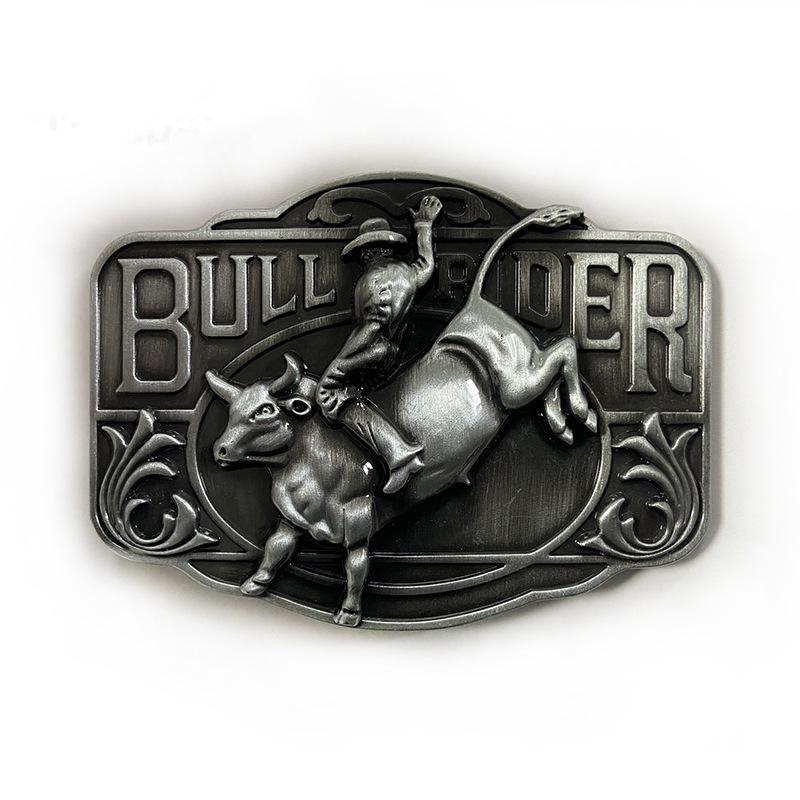 Bullfighter Style Belt Buckle with Smooth Cow Rider Design