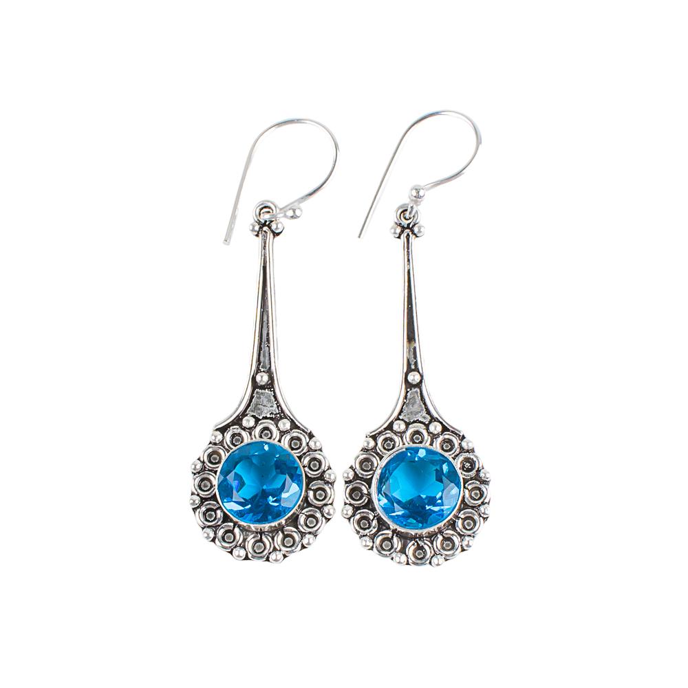 Swiss Blue Topaz Gemstone 925 Sterling Silver Jewelry Handcrafted Earrings 2.52" EE-77-8