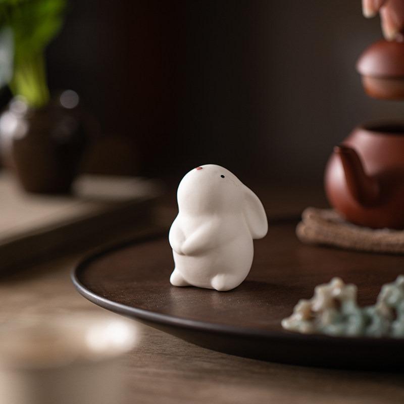 Cute Little Rabbit Animal Rabbit Tea Pet Ornament Ceramic Office Desktop Desk Tea Room Tea Table Home Decoration