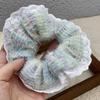 Large Scrunchies Lace Trim Vintage Floral Hair Scrunchy 90s Women Girls Thick Hair Accessory Hair Tie Ponytail Holder