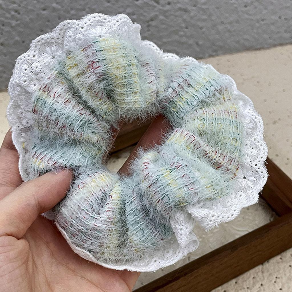 Large Scrunchies Lace Trim Vintage Floral Hair Scrunchy 90s Women Girls Thick Hair Accessory Hair Tie Ponytail Holder