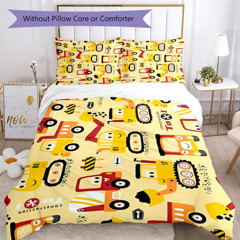 3pcs Excavator Bedding Set Duvet Cover Closure Includes 1 Duvet Cover & 2 Pillowcases, Soft and Comfortable for All Seasons.