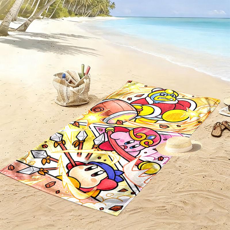 Kirby Pink Spirit Print Beach Towel, Large Soft Quick Dry Towel for Beach Camping Swimming