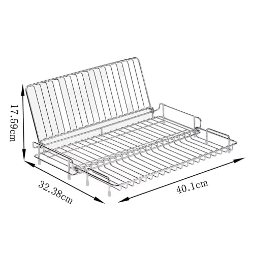 RAZOJESS Sinkside Dish Drainer, Foldable and Adjustable Sliding Dish Drainer, Storage Dish Drainer, Tatami-Style Dish Drainer, Stainless Steel, with C