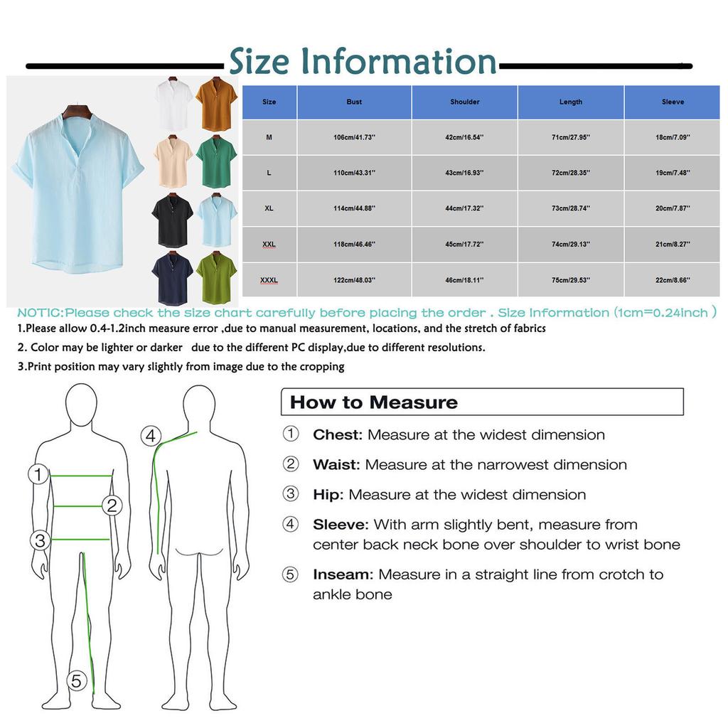 Men's Cotton Linen Shirt Regular Fit Short Sleeve V Neck Button Down Summer Shirt Beach T Shirts