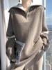 Women's Half-Zip Wool Color Block Sweater: Casual, Loose Fit for Autumn/Winter