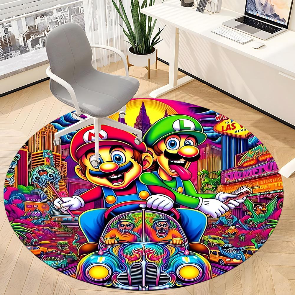 1PC Mario Bros Office Round Area Rug, Indoor Mat Suitable For Office, Under Office Chairs Bedroom Living Room Home Decor DT1212048