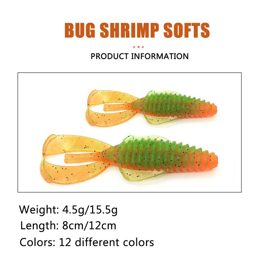 10pcs 8cm Soft Bug Shrimp Craws Worm Lure Baits ,silicone Artificial Shrimp Prawn for Bass Perch Pike Lure Bait