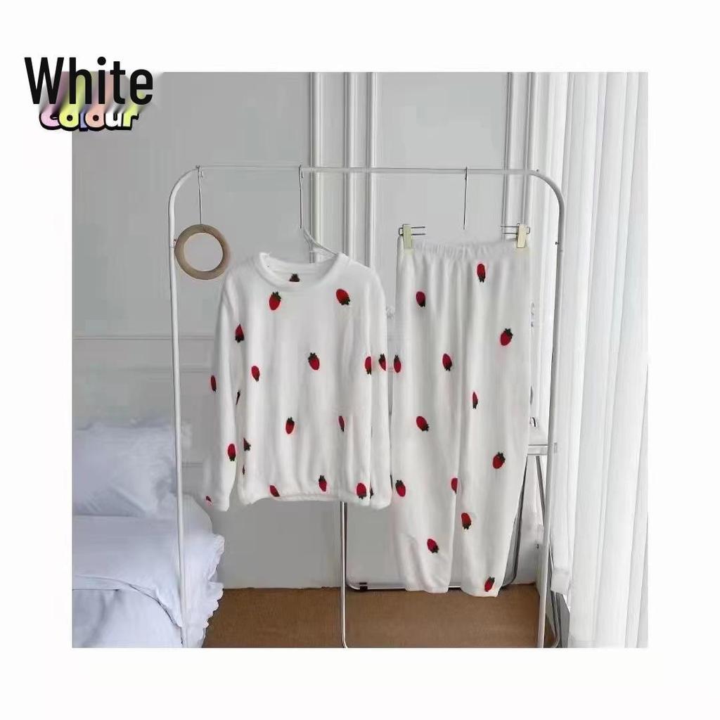 Damen Flanell Pyjama Set, verdickt: Gemütlicher Korallenfleece Langarm Hausmantel für Herbst und Winter.